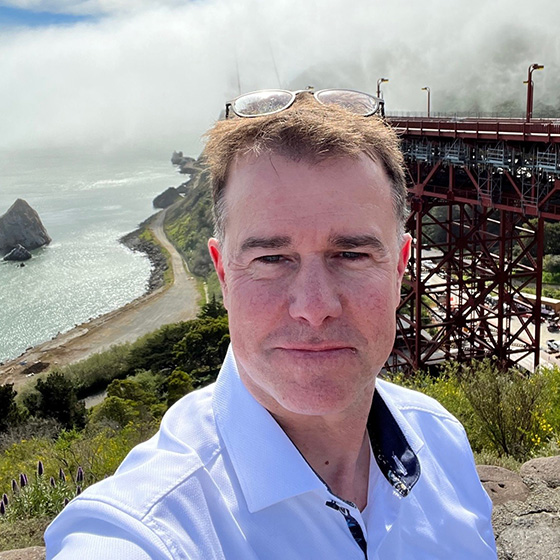 Selfie, Oliver Jörger, vor der Golden Gate Bridge, San Francisco, Kalifornien, Geschäftsreise, USA