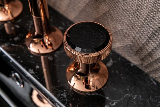 Decorative handles with black crystal from the Valencia series in rose-gold by Jörger