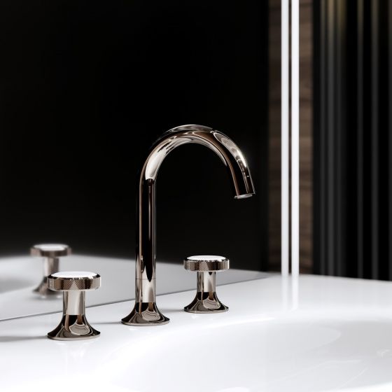 Jörger Design, Valencia, Designer Armature, Schmuck-Edition, 3-Loch-Waschtischbatterie, Nerz, weisser Kristall