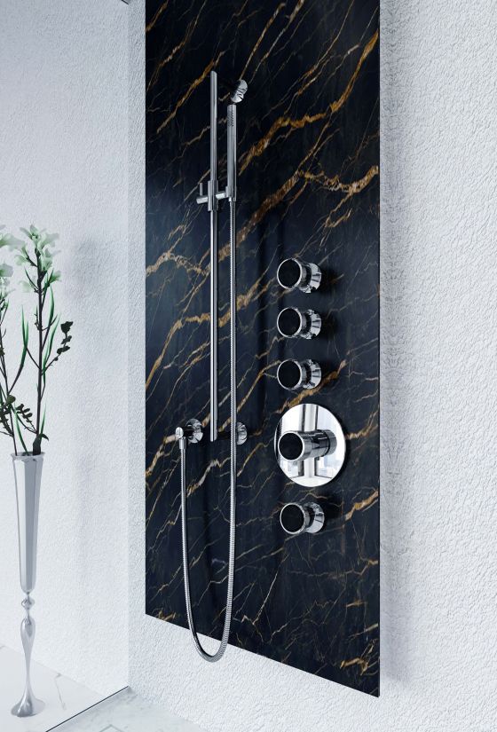 JÖRGER Shower combination in chrome with black crystal handles