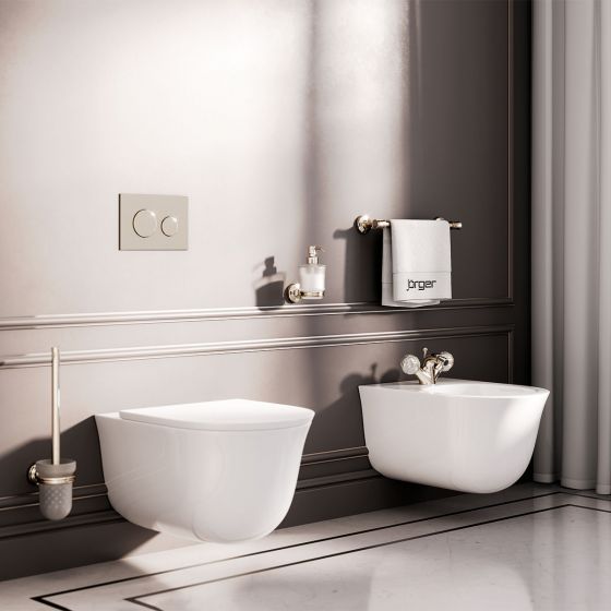 Jörger Design, Belledor, polished nickel, porcelain, Mother of Pearl, mother-of-pearl, single-hole fitting, bidet, accessories, exclusive, classic, elegant, noble, wall-mounted WC, wall-mounted bidet, The New Classic, white, Laufen, wall decor, cashmere b