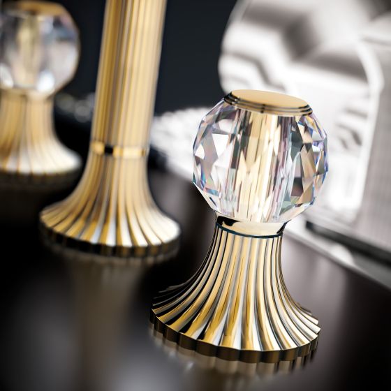 Joerger Design, CRONOS CRYSTAL, Antikgold, patiniert, klassische Waschtischarmatur, 24K Gold, Kristall, geriffelte Griffe, Designer-Armatur, Luxus