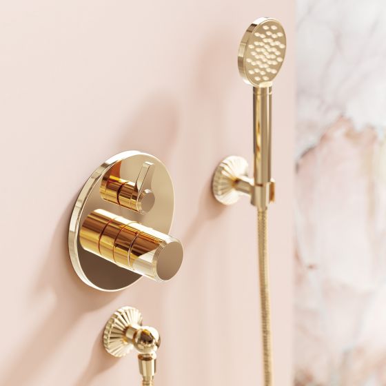 Jörger Design, Cronos, sunshine, la vie en rose, furnishing style, refined, exclusive, elegant, luxurious, romantic, transitional style, shower, concealed, thermostat, shower combination, hose-handset combination, Cronos rosette, Joerger