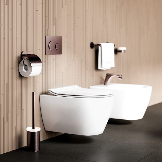 Jörger Design, Eleven, bathroom, collection, modern, mink matt, WC, fittings, taps, accessories, bidet, mixer, Scarabeo, wall-hung WC, Moon, wall-mounted model, Joerger