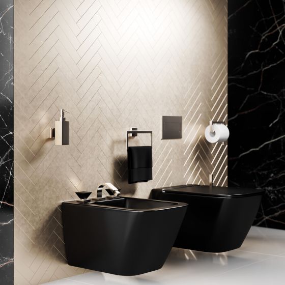 Jörger Design, интерьер ванной, дизайн санузла, аксессуары для ванной, смеситель, биде, унитаз, подвесной, черный матовый, матовый никель, кристалл, декор, изысканный, элегантный, дорогой, премиальный, Joerger