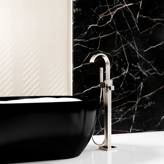Современная роскошь в дизайне ванной по версии Jörger Design: «Empire Royal Crystal» в матовом никеле с черными матовыми ручками-кристаллами воплощают образ эстетствующего пуризма и элегантности. Для драгоценных SPA-моментов.
