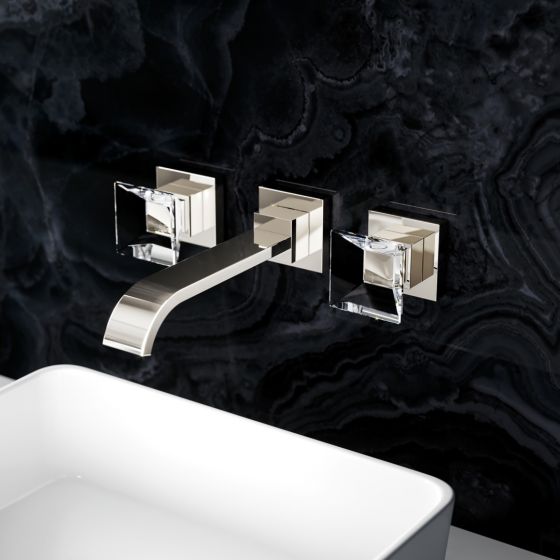 Jörger Design, Empire Royal Crystal, designer wandarmature, silbernickel, klare Kristallgriffe, modern Armature 