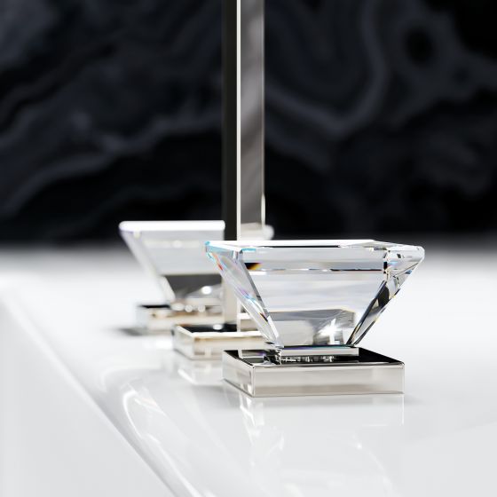 Jörger Design, bathroom, Empire Royal Crystal, washbasin, three-hole battery, fitting, polished nickel, crystal, clear, décor, handle, aesthetic, refined, purist, straight-lined, luxury, exclusive, Oliver, Jörger, Angelika, Böhm