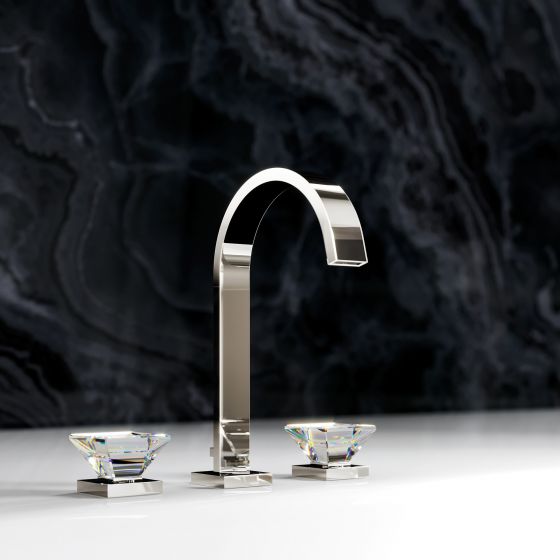 Jörger Design, bathroom, Empire Royal Crystal, washbasin, three-hole mixer, faucet, polished nickel, crystal, clear, décor, handle, aesthetic, refined, purist, straight-lined, luxury, exclusive, Oliver, Jörger, Angelika, Böhm