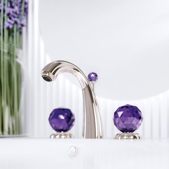 Jörger Design, Florale Crystal, designer armature, silbernickel, 3-Loch-Armaturen, Kristallgriffe, Amethyst