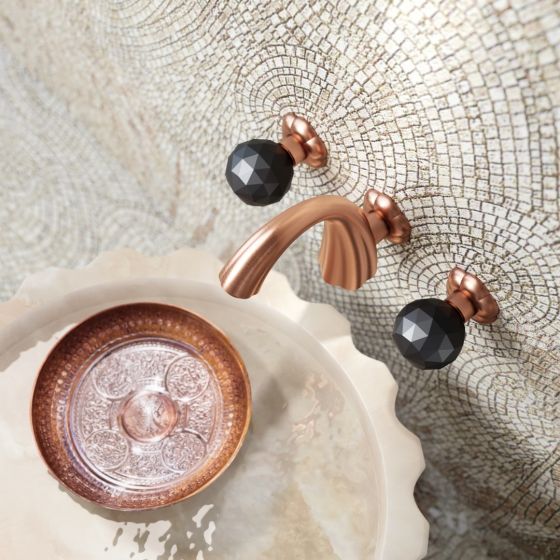 Jörger Design, Florale Crystal, designer Armatur, rosengold, schwarze Kristallgriffe, Wandarmatur, exclusiv, 