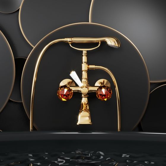 Jörger Design, Florale Crystal, designer Wannenarmatur, Edelmessing, Kristalgriffe Bernstein, exclusive Badarmatur 