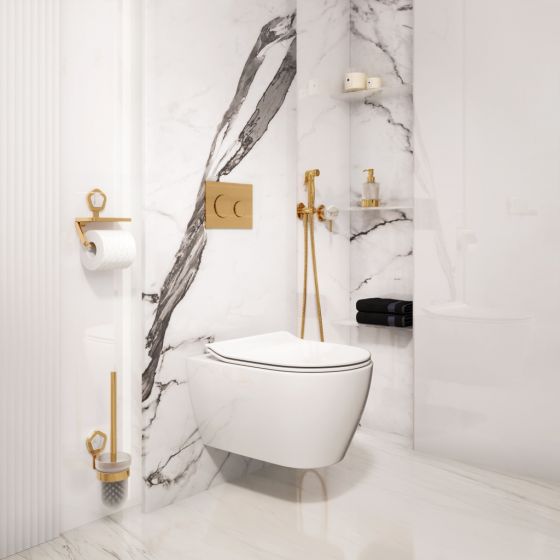 Jorger Design, Shado, подвесные дизайнерские аксессуары для санузла, позолоченная латунь, белая бирюза, самоцветы, элитная сантехника