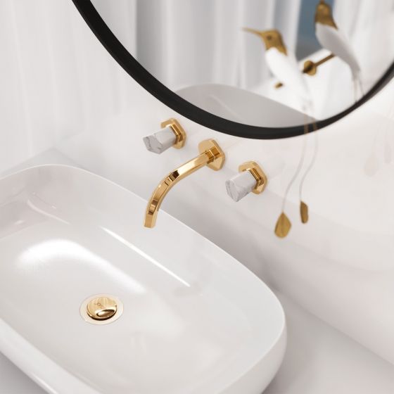 Jorger Design, Shado, настенный дизайнерский смеситель, пятигранник, позолоченная латунь, белая бирюза, 18-каратное золото, премиум,