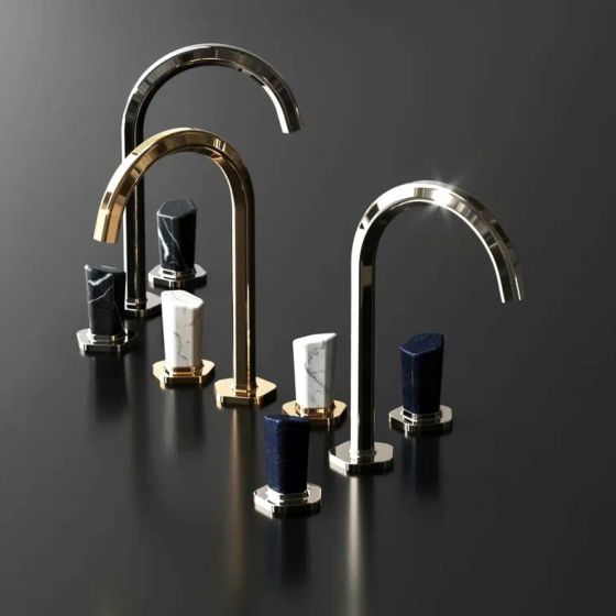 Jörger Design, Shadó, 3-Loch-Waschtischmischer, design armature mit Natursteingriffe, lieferzeit