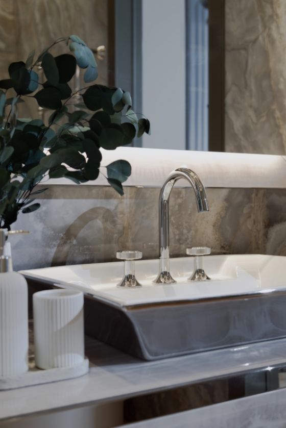 Jörger Design, Valencia, 3-Hole-Design-Armatur, Silberbnickel, Badinterieur, 