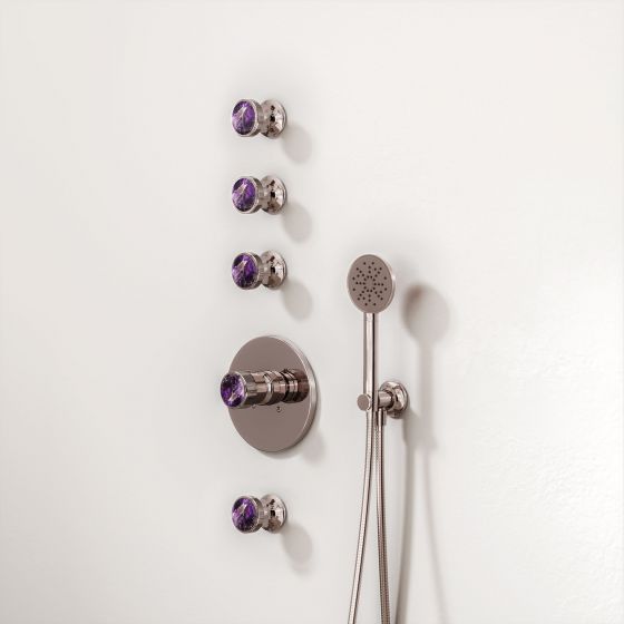 Jörger, Design, Valencia, Platin, Amethyst, violett, Luxus, Schmuck, Dusche, Unterputz-Thermostat-Brausebatterie Ventil, Module, Schmuckdesign, joerger