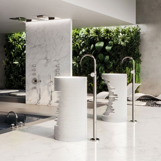 Jörger Design, spa, wellness, luxury, lifestyle, Valencia, platinum, white turquoise, natural stone, natural gemstone, exclusive, elegant, modern, luxurious, shower, concealed thermostat, concealed valve modules, hand shower, rain shower, shower panels, c