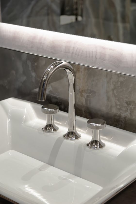 Jörger Design, 3-Loch-Armatur Valencia, Design Armatur, Silbernikel, elegant, industrial stil,