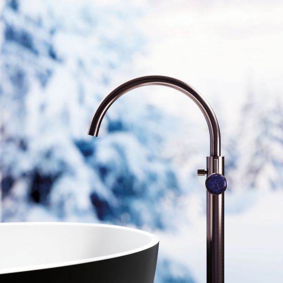 Jörger Design, Valencia, Nerz matt, Schmuckstein, blauer Aventurin, exklusiv, elegant, modern, luxuriös, frei stehend, Designarmatur, Einhand-Batterie, Badewanne, Vesuv, Vallone