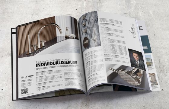 Oliver Jörger, Interview, exclusive Bauen und Wohnen, Mockup, Doppelseite, exklusives Design, Individualisierung, Valencia, Bad, Armaturen, Accessoires, Fachmagazin, Österreich, Jubiläum, Frühjahr, Lifestyle, Interior Design