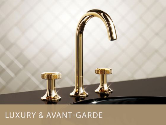 JÖRGER Design Style Luxury and Avant-Garde Valencia Monochrome Washbasin Faucet in Precious Brass with Faucet Handles entirely of Metal