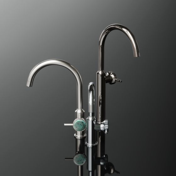 Jörger Design, einhebel armatur, Designarmatur Valencia, Platin, Ein-Hebelmischer in chrom, Waschtischarmatur, Naturstein Griffdekor, Amazonit, Nerz, XXL Format