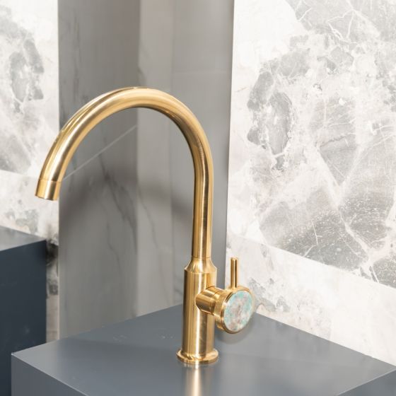 Jörger Design, Valencia, Ein-Hebelmischer, gold matt, Amazonit, Edelstein, Griffeinlage, Schmuckdesign, 