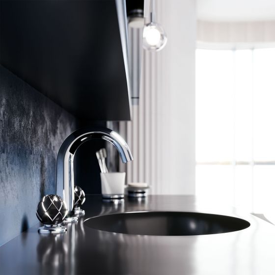 Jörger Design, Belledor, chrome, black porcelain handles, washbasin mixer, Joerger