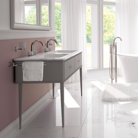 Jörger Design, Belledor, platinum, washbasin, fittings, mirror, porcelain handles, bathtub, freestanding, accessories, romantic, playful, noble, Joerger