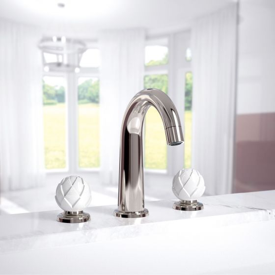 Jörger Design, Belledor, platinum, bath mixer, free-standing, shower set, porcelain handles, idyllic, romantic, joerger
