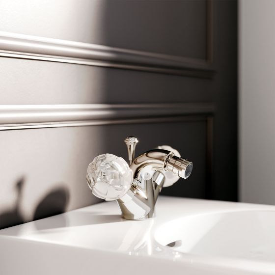 Jörger Design, Belledor, polished nickel, bidet, mother-of-pearl, porcelain handles, Joerger