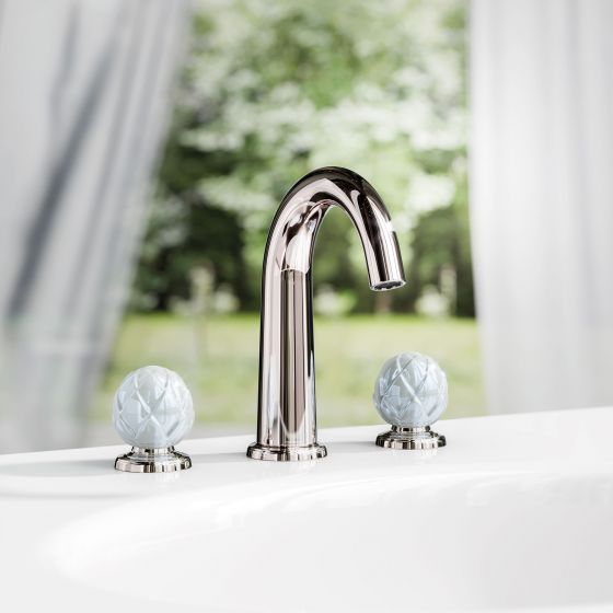 Jörger Design, Belledor, platinum, bath mixer, free-standing, shower set, porcelain handles, idyllic, joerger