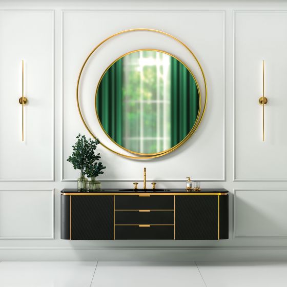 Jörger Design, Valencia, Gold, Waschtisch, Armatur, Accessoires, Badezimmer,  Luxusbadezimmer, Designer Armaturen, edel, elegant, Joerger, luxuriös, Malachit, schwarze Badmöbel