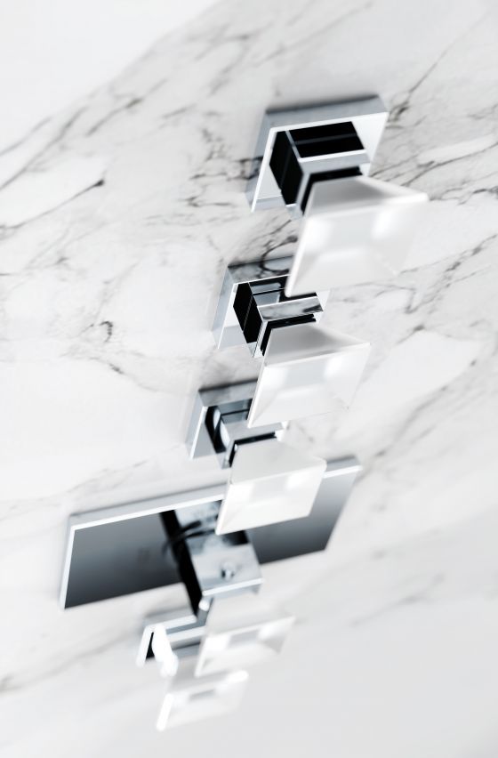 Jörger Design, Empire Royal Crystal, chrome, concealed valve module, crystal handles, clear crystal, thermostat, marble, joerger