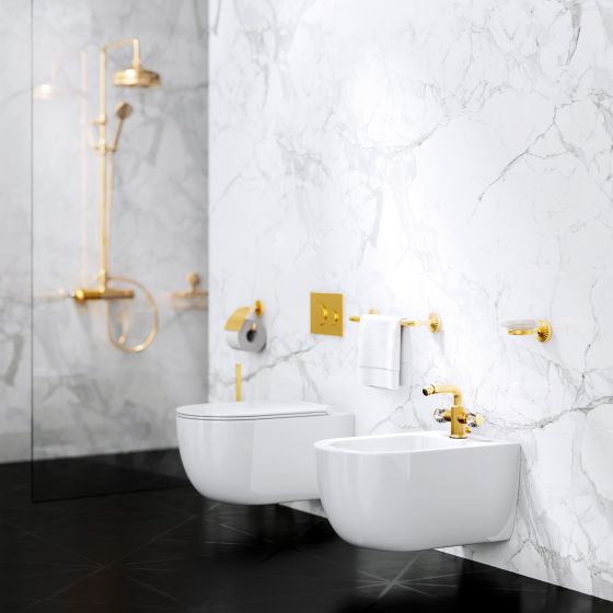 Jörger Design, Cronos Crystal, Gold matt, Kristallgriffe, Duschbereich, WC-Bereich, Bidet, Duschkombinationen, Accessoires, Badezimmer, Badezimmer Accessoires