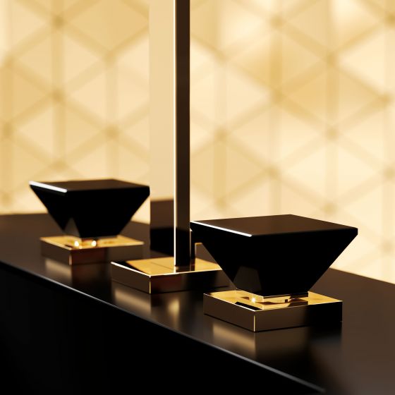 Jörger Design, смеситель для раковины с чёрными кристаллами, серия Empire Royal Crystal в отделке благородная латунь 