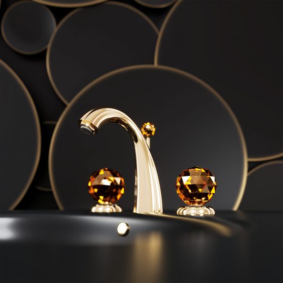 Jörger Design. Florale Crystal, sunshine, amber, 3-hole mixer, designer faucet, crystal, crystal handles