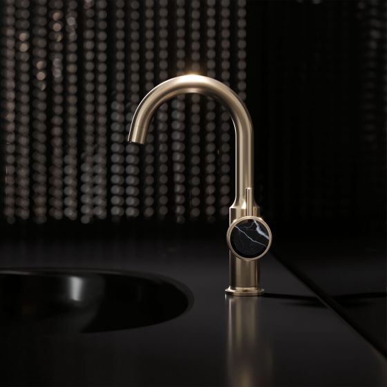 Jörger Design, Valencia, sunshine matt, single lever, washbasin, faucet, mixer, bathroom, luxury bathroom, designer faucets, classy, elegant, Joerger, luxurious, black Marble, black bathroom, black washbasin