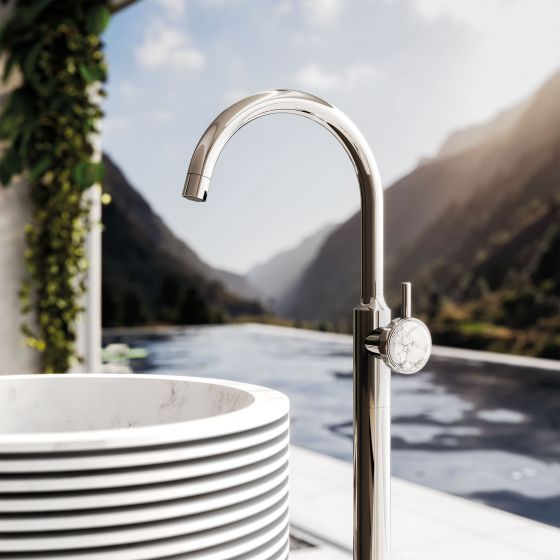 Jörger Design, Valencia, platinum, washbasin, faucet, bathroom, spa, luxury bathroom, designer faucets, classy, elegant, Joerger, luxurious,  tap handle, white Turquoise, gemstone