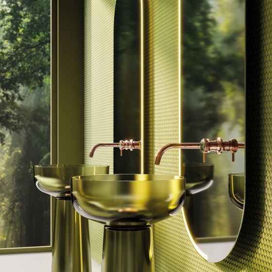 Jörger Design, Valencia, rose gold, wall-washbasin mixer, faucet, bathroom, luxury bathroom, designer, faucets, classy, elegant, Joerger, luxurious, Labradorite, gemstones, nature