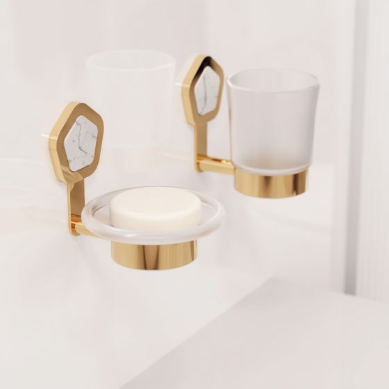 Jörger Design, Shadó, sunshine, natural stone, white Turquoise, bathroom accessories, soap dish holder, tumbler holder, joerger