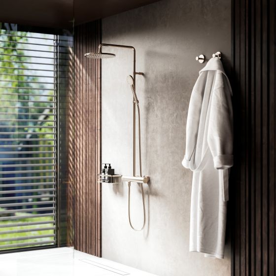 Jörger Design, Exal, satin nickel, shower combination, rain shower, shower set, modern, simple, stylish, designer faucet, Joerger