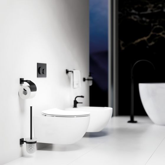 Jörger Design, Charleston Square, black matt, WC area, bidet, accessories, bathroom, black white design, designer faucets, joerger