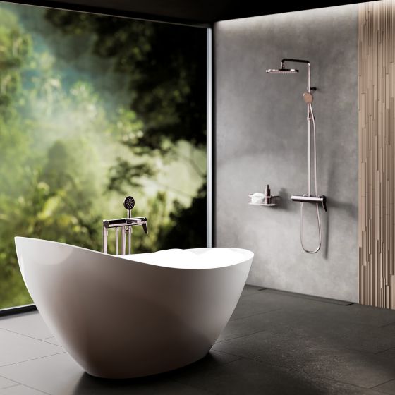 Jörger Design, Eleven, mink matt, bathtub free standing, shower system, sponge basket, natural, modern, simple, elegant, relaxing, Joerger design, Eleven, mink matt, joerger