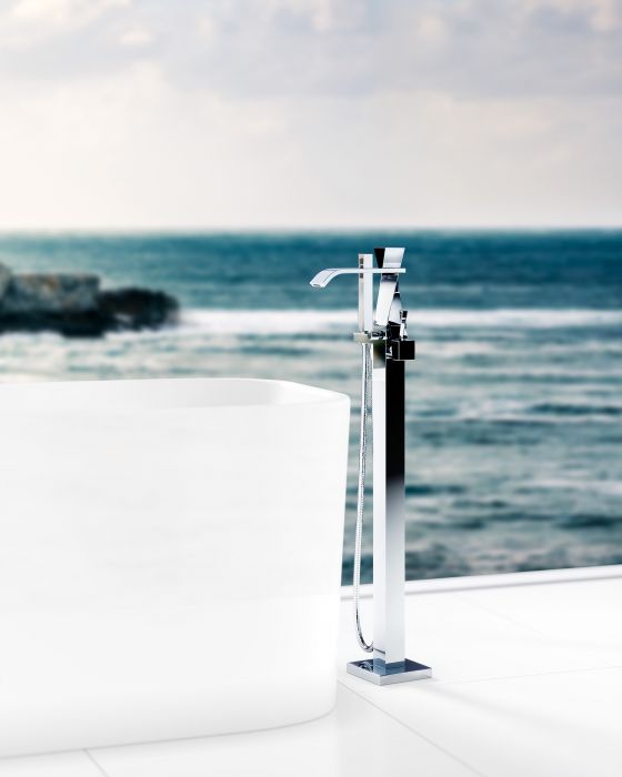 Jörger Design, Turn, chrome, faucets, free standing, bath, bathroom, simple, elegant, designer faucet, Joerger