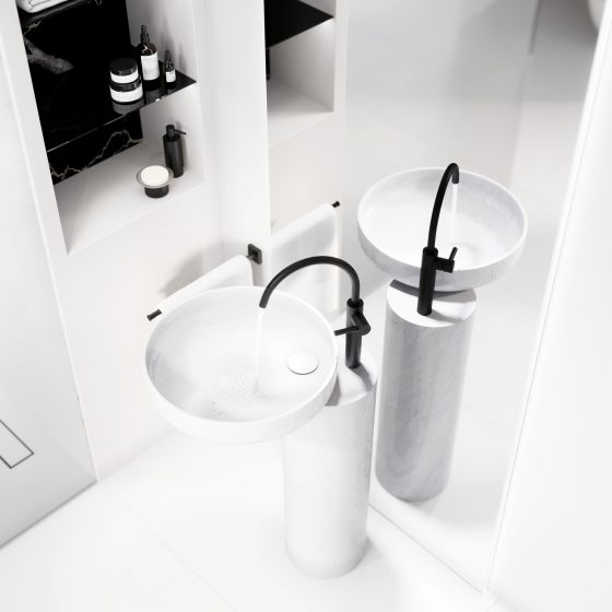Jörger Design, Charleston Square, black matt, washbasin, faucet, washbasin accessories, black white design, joerger