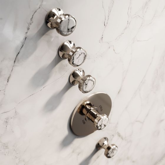 Jörger Design, Valencia, platinum, shower, faucet, bathroom, luxury bathroom, designer faucets, classy, elegant, Joerger, luxurious, white Turquoise, gemstones