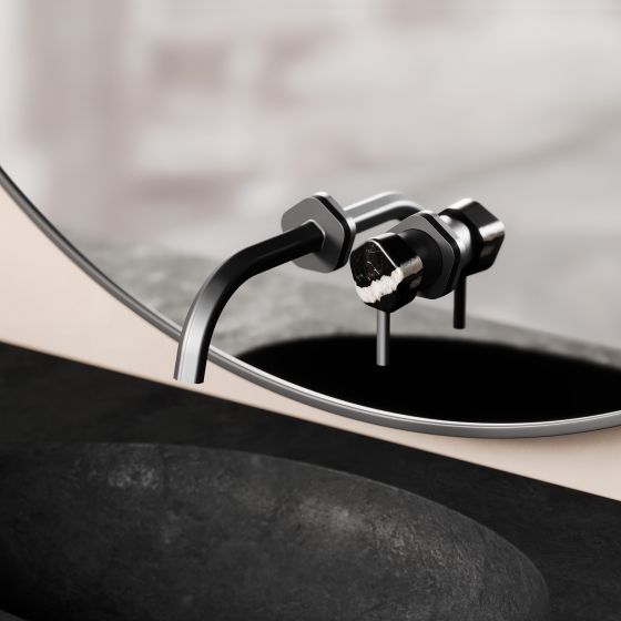 Jörger Design, Shadó, black matt, natural stone, black marble, wall-mounted basin mixer, basin mixer