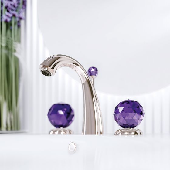 Jörger Design, Floral Crystal, polished nickel, washbasin faucet, crystal handles, amethyst, mirror, joerger